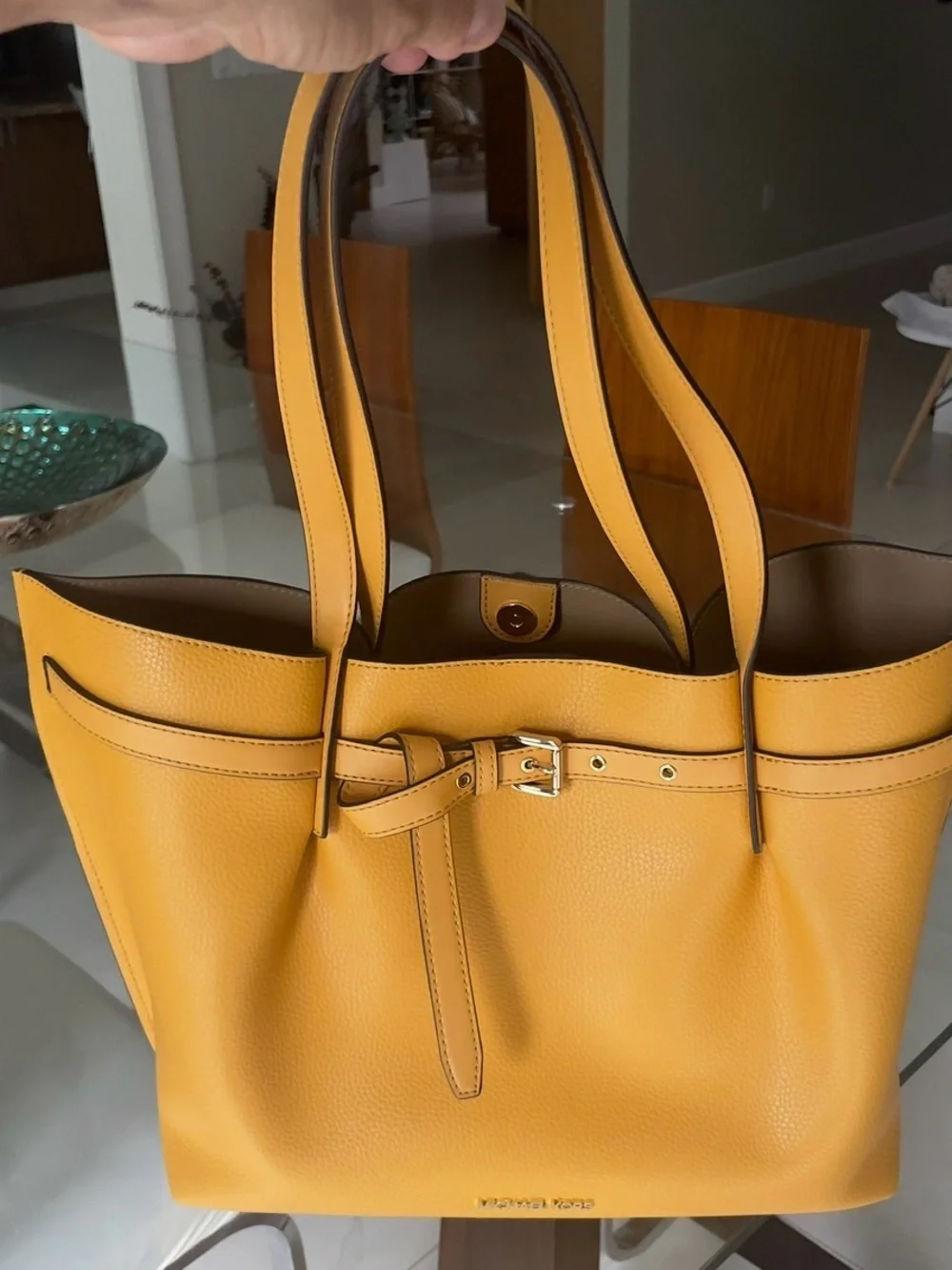 Michael Kors Camel Yellow Leather Belt-Detail Tote